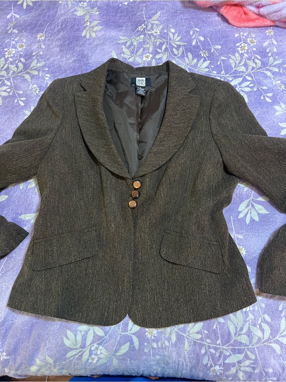 Studio 1940 Dark Brown Tailored Women's Blazer with Round Buttons